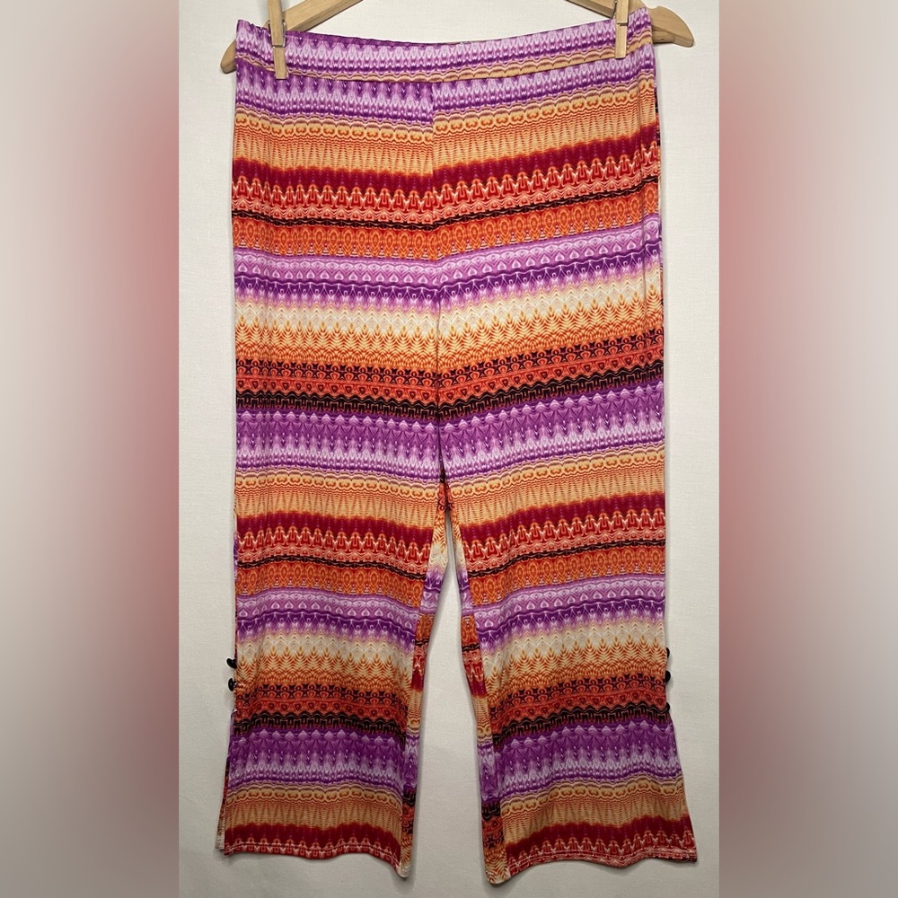 Ashley Blue Orange and Purple Pull On Capris with Intricate Patterns